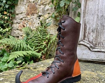Middeleeuwse leren laarzen | Fantasy-schoenen met gekrulde neus | Middeleeuwse LARP-cosplayschoenen