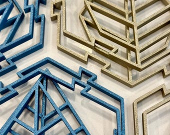 Arte de parede hexagonal modular – Série geométrica de metal, dourado Aurum, azul cobalto