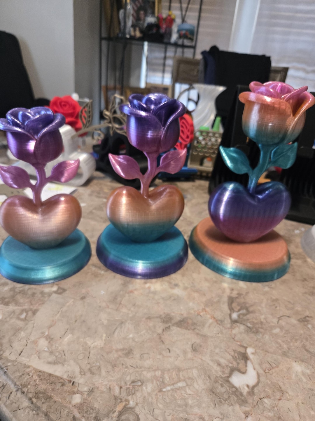 Petg Roses 3d‑printed Multicolor Rose Sculpture Set – Handmade PETG Decorative Art ...