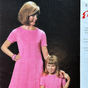 Vintage Emu 1960s Mother and Daughter matching mini dress knitting pattern, 33-37” bust (adults)