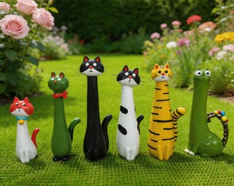 Hand-Painted Resin Cat Vase, Adorable Cat Desktop Decorations, Cartoon Long-Necked Cat Resin Figurines, Cute Cat Living Room Decorations
