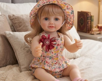 Reborn Baby Doll 55cm Smiling Girl – Full Silicone Lifelike Art Doll, Realistic Newborn Collectible