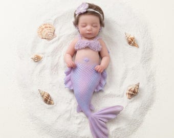 Muñeca bebé sirena de silicona de 30 cm / Muñeca sirena reborn realista durmiendo / Bebé de fantasía de silicona suave / Regalo de bebé sirena hecho a mano
