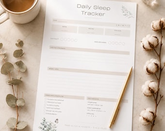 Daily Sleep Tracker Printable | Botanical Wellness Planner (A4 PDF Download)
