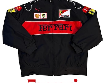 Veste de course vintage noire rouge inspirée de Ferrari, blouson streetwear brodé unisexe