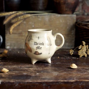 Drink Me Cauldron Mug • Alice Inspired Ceramic Cup • Handmade Witch Mug • Cottagecore Pottery • Fairycore Gift • Woodland Mug