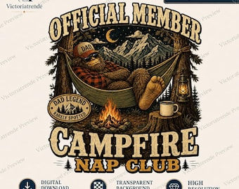 Bigfoot Dad PNG, Campfire Nap Club Design, Vintage Camping Sasquatch (Digital Download)