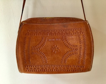 70s tooled leather bag / vintage brown COSTA RICA crossbody purse