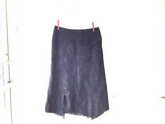 vintage leather skirt S / 90s black suede asymmetr