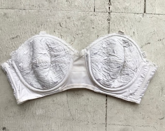 80s white embroidered bra / vintage strapless bustier lingerie tube top