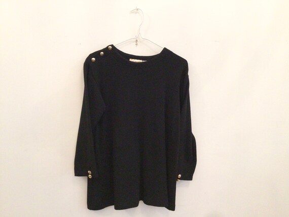 HawkandSparrowOnline 80s Ports Black Wool Sweater M / Vintage Gold Button Knit Long Sleeve Top Pullover