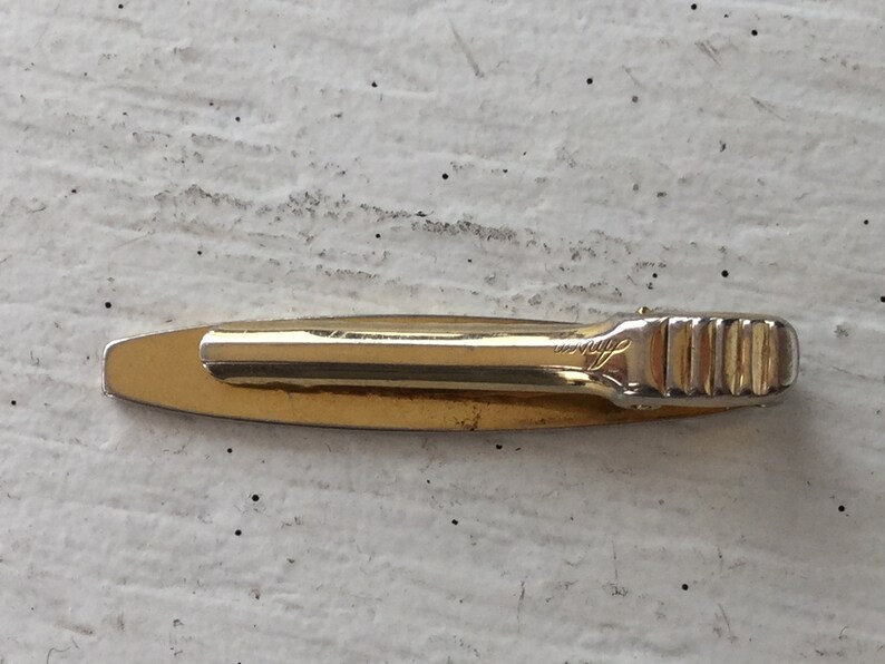 70s plaid tie clip vintage gold red tartan tie bar