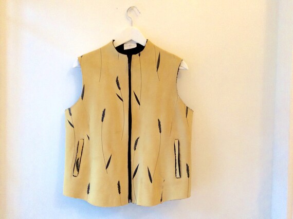 70s yellow suede vest M/L / vintage leather black