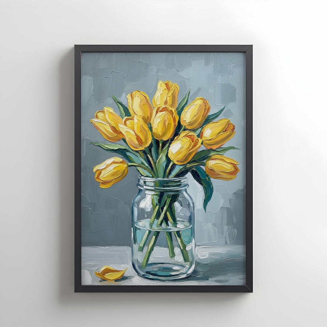 Yellow Tulip Oil Painting Digital Download Impasto Floral Wall Art ...