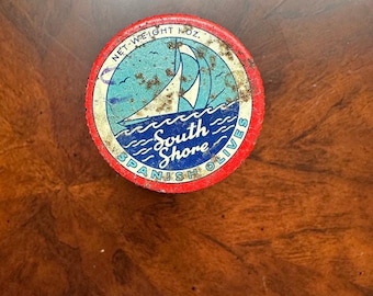 Vintage South Shore spanska oliver glasburk original segelbåt metalllock