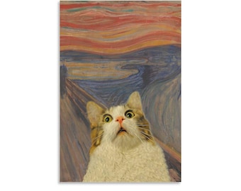 叫ぶ猫のプリント、面白いマンチのパロディ猫アートポスター、気まぐれな叫ぶ猫のウォールアート