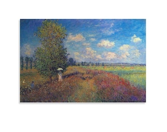 クロード・モネの夏の草原のプリント、印象派の花畑の絵画ポスター、明るい青空のウォールアート