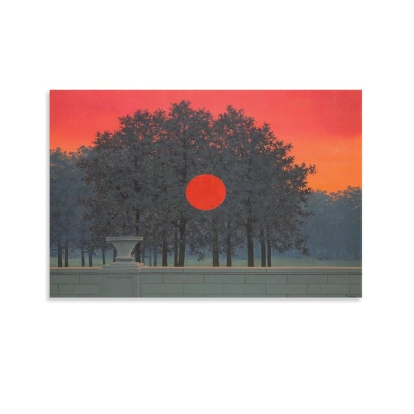 Rene Magritte The Empire of Light Print  Surrealist Painting Poster  Red Sun Tree Wall Art