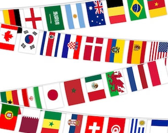 Guirnalda de banderines para deportes y juegos / 14 x 21 cm / 15 m / 48 países