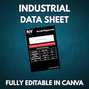 Professioneel industrieel gegevensblad Canva-sjabloon - bewerkbaar specificatieblad