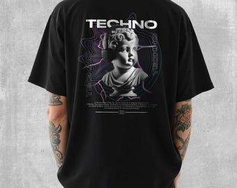 Techno Art Oversized T Shirt, Music Techno Shirt, Unisex EDM Streetwear Tee, Rave Gifts, Festival Shirt, DJ Meme T-Shirt, Party Shirt