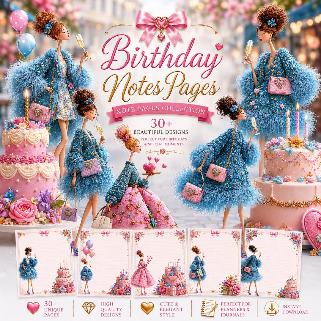 Birthday Notes Pages | Printable Writing Paper Set | Feminine ...