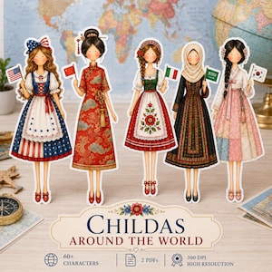 Countries Around the World Paper Dolls, 60+ International Childa Characters, Printable Cultural Dolls, 2 PDF Digital Download