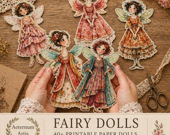 Fairy Paper Dolls Printable | 40+ Fantasy Dolls Clipart | Fairy Characters PDF Style White Background | Scrapbook, Junk Journal, Craft Kit