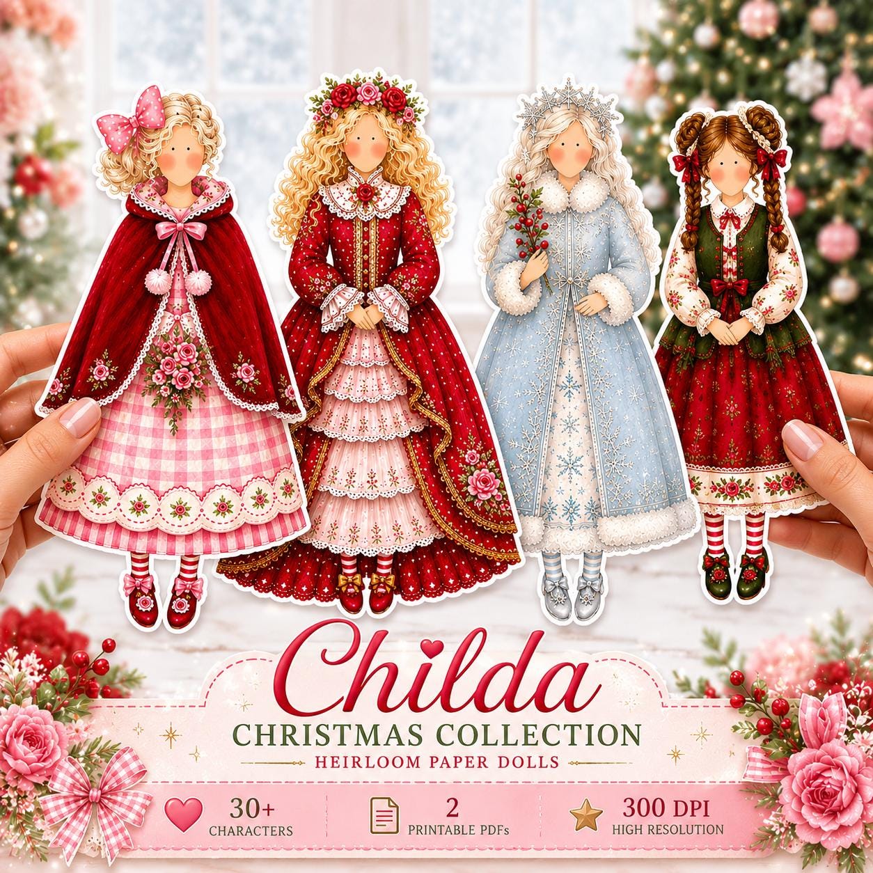 Christmas Tilda Paper Dolls Kit, 100+ Christmas Elements, Junk