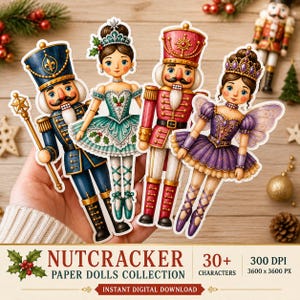 Nutcracker Soldier Paper Dolls Clipart | 30+ Printable Christmas Cutouts | 300 DPI | 2 PDF Files | Instant Digital Download