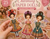 25 Printable Paper Dolls Bundle | Cute Girls Paper Dolls | Vintage Style Cut Out Dolls | Junk Journal Dolls | Scrapbook Printable PDF