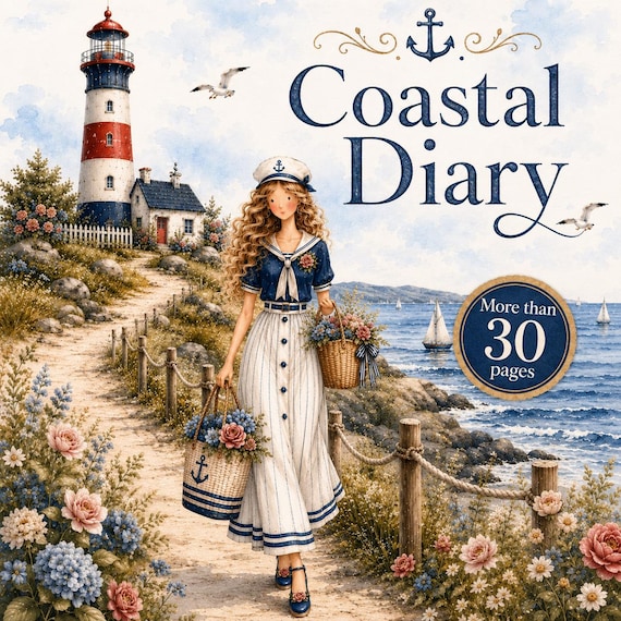 Diary Childas Coastal Writing Journal Printable | Luxury Nautical Journal Kit | 30+ Printable Pages | Digital PDF | Letter 8,5x11px