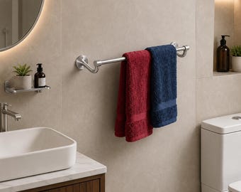 Toalheiro de parede artesanal em latão – Barra de toalha de latão maciço para banheiro | Suporte de toalha rústico vintage para banheiro, chuveiro e lavabo