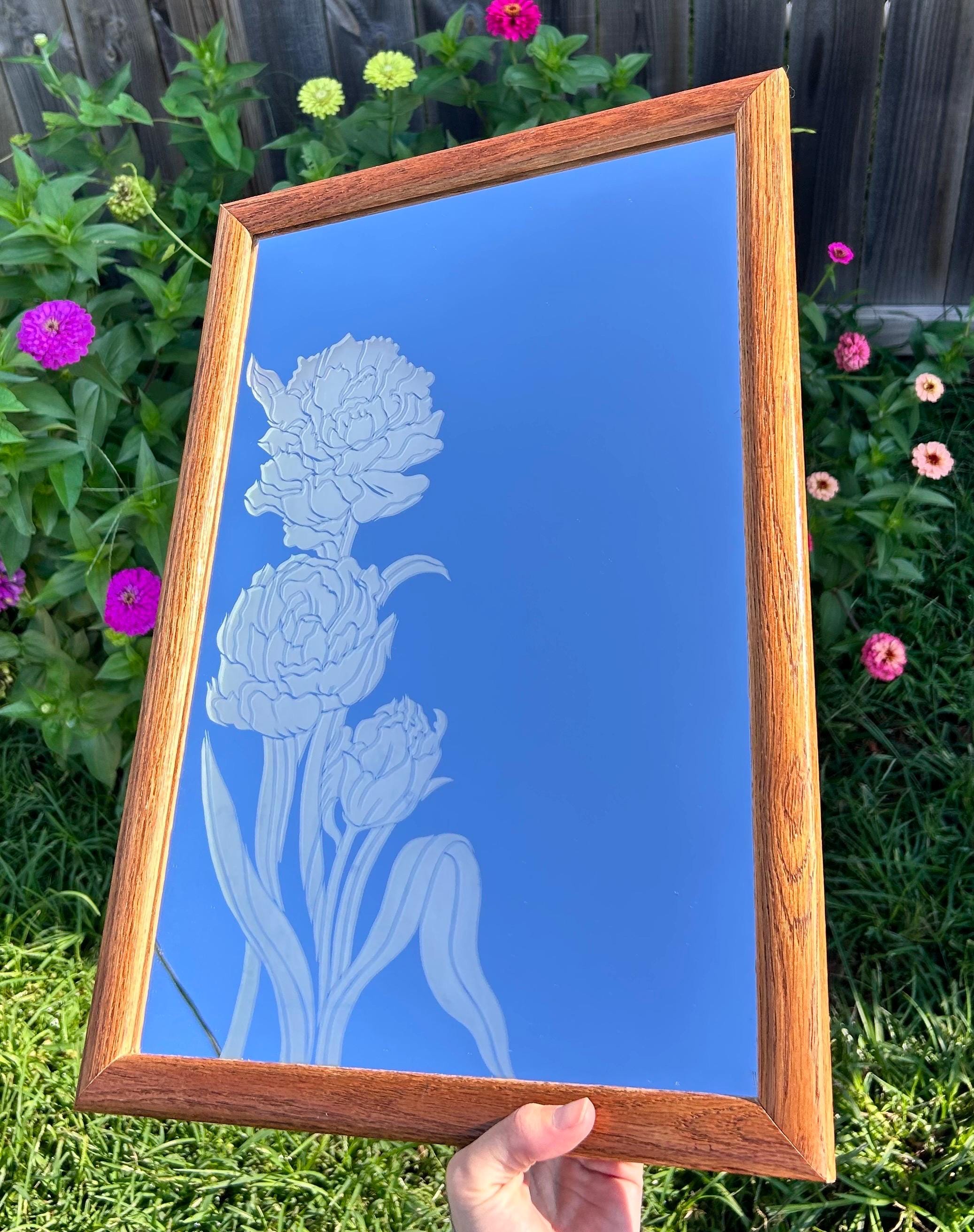 Vintage 80s Etched Floral Mirror - Etsy