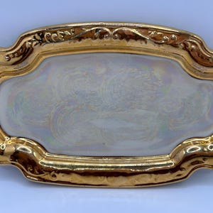 Vintage 1940s Lusterware Vanity & Dresser Tray - Hand Decorated Warranted 22K Gold Film Trim - Made in USA