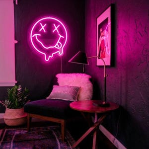 Pink Smiley Ghost Neon Sign, Nirvana Inspired LED Wall Art, Gaming Bedroom Decor image 8