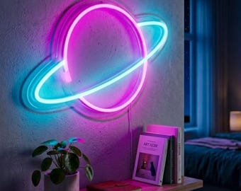 Saturn LED Neon Sign, Planet Galaxy Wall Light, Gaming Room Decor (USB Powered)