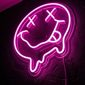 Pink Smiley Ghost Neon Sign, Nirvana Inspired LED Wall Art, Gaming Bedroom Decor image 7