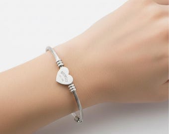 Bonus Mom Personalized Heart Cuff Bracelet Gift for Step Mom