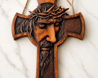 Holzkreuz mit Jesus, rustikale christliche Wanddekoration