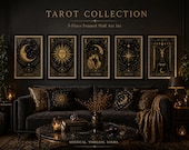 Celestial Tarot Wall Art Set of 5, Witchy Decor Prints, Mystical Moon Poster Bundle, Boho Spiritual Printable Art, Digital Download