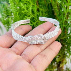 Silver Wire Bracelet, Sterling Silver Open Cuff, Handmade Wire Bangle, Minimalist Silver Bracelet, Adjustable Unisex Jewelry