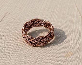 Anello da donna in rame puro, anello boho con filo intrecciato, gioiello vistoso con nodo celtico anticato