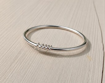Minimalist Silver Coil Bangle | Open Wire Bracelet for Women | Modern Stackable Cuff Bracelet | Simple Silver Bangle | Everyday Jewelry Gift