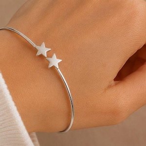 Adjustable Star Bangle Bracelet | Silver Star Cuff Bangle | Celestial Jewelry Gift for Women | Minimalist Bracelet