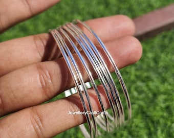 Set di bracciali rigidi in filo d'argento liscio per donna | Bracciali sottili e minimalisti impilabili | Gioielli eleganti per tutti i giorni