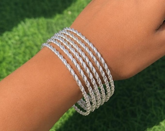 Set di bracciali rigidi intrecciati in argento sterling 925 realizzati a mano | Eleganti bracciali rigidi in argento di design per donna