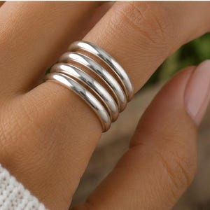 Silver Stackable Ring Set | Boho Statement Band Rings | Handmade Fashion Jewelry zdjęcie 3