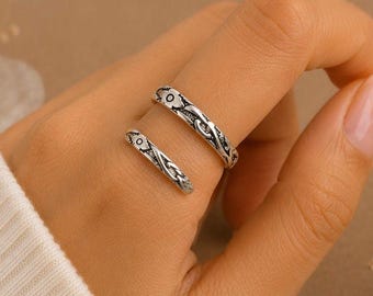 Vintage Floral Spiral Ring | Unique Silver Open Ring | Minimalist Statement Jewelry