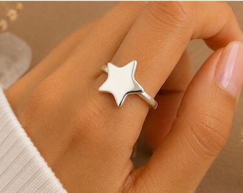 Anello vistoso con stella in argento | Anello con stella celeste per donna | Gioiello vistoso in argento | Regalo per lei